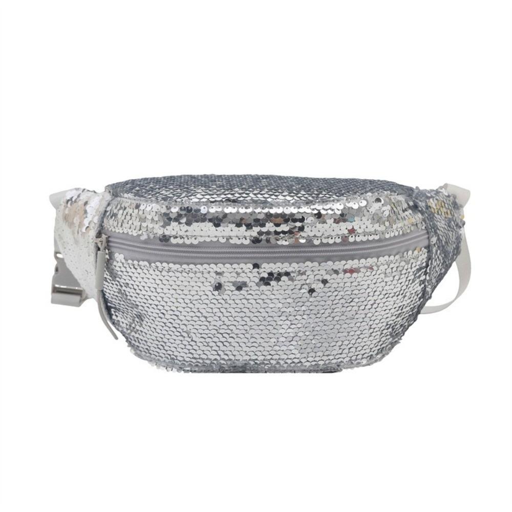 Glitter Sequin Heuptasjes Veelzijdig Brede Schouderband Ritssluiting Crossbody Tas Schoudertas Telefoon Tasje Glanzend Heuptasje Buiten white