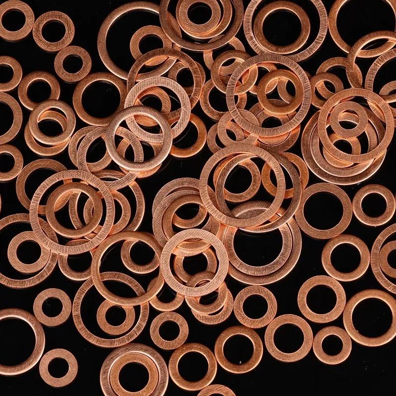 100pcs Red Copper Oil Drain Plug Gasket Kit M4-M14 Universal Car Engine Oil Pan Leak Prevention O-Ring Sealing Washers Auto Part