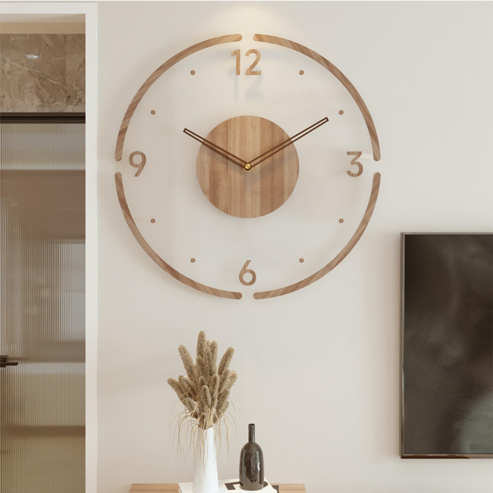 

Wooden Wall Nordic Modern Easy to Long Battery Canvas Wall Clock with Arabic Room Interior Room Diameter Clock, Stylish, Quiet, Design, Non-Radio