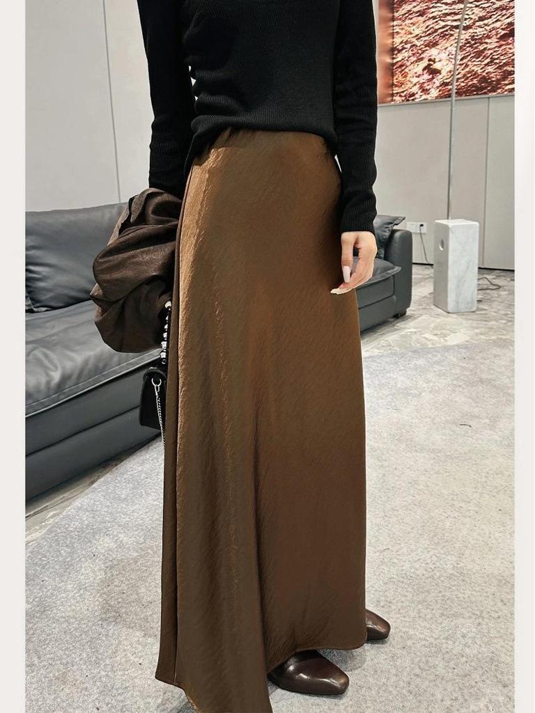 Eleganter Damen-Midirock 2025 aus Acetat-Satin mit Fischschwanz, A-Linie und schmeichelndem Fall