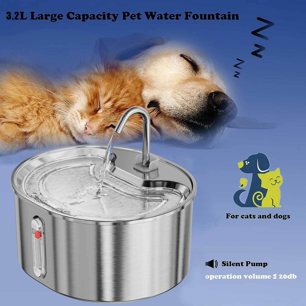 Large Capacity Stainless Steel Pet Water Fountain with Circulating Filter for Cats and Dogs