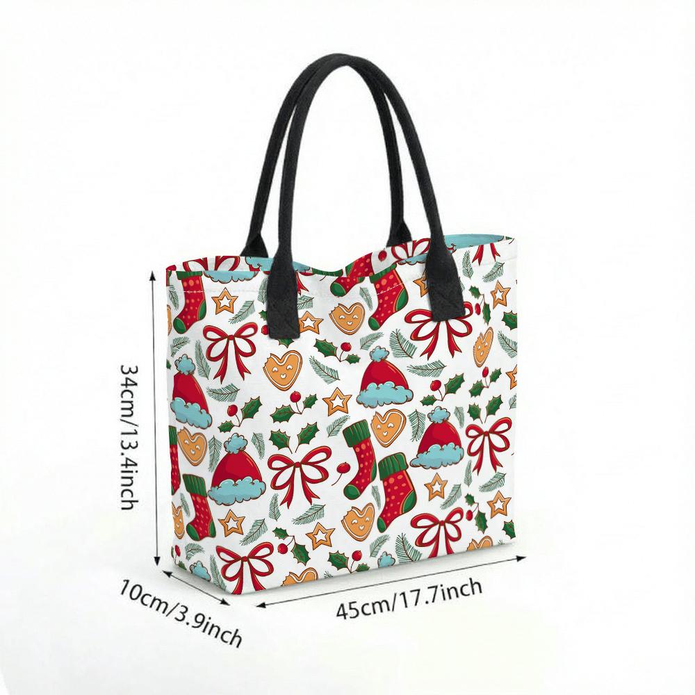 Christmas Pattern Tote Bag Cute Casual Handbag For Holiday Shopping Portable Carryall Purse