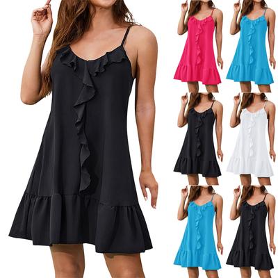 Γυναικεία Μονόχρωμα Καθημερινά Φορέματα Χωρίς Μανίκια με Βολάν στο Στήθος