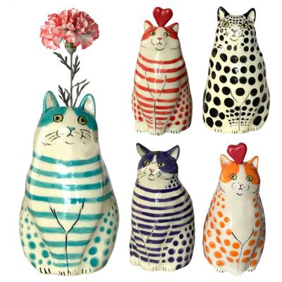Dotted Cat Flower Vase Desktop Decoration Resin Cartoon Kitten Floral Plants Vase Indoor Real