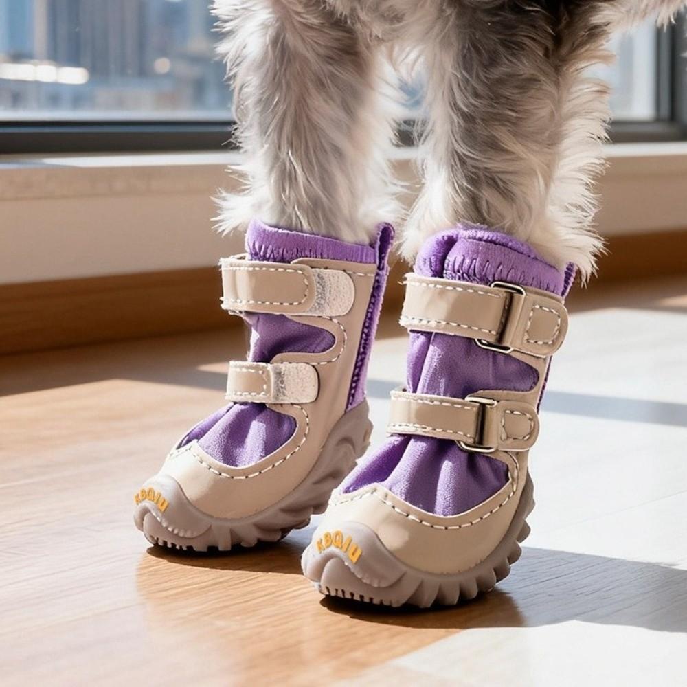 4pcs/set Warm Dog Cotton Shoes Breathable Soft Bottom Non-Slip Dog Shoes Waterproof Anti-dirt Pet Sneakers Outdoor Use