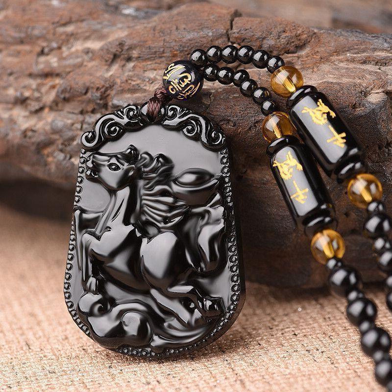 Carved Chinese Twelve Zodiac Lucky Blessing Pendant Imitation Black Obsidian for Party Favor Souvenir
