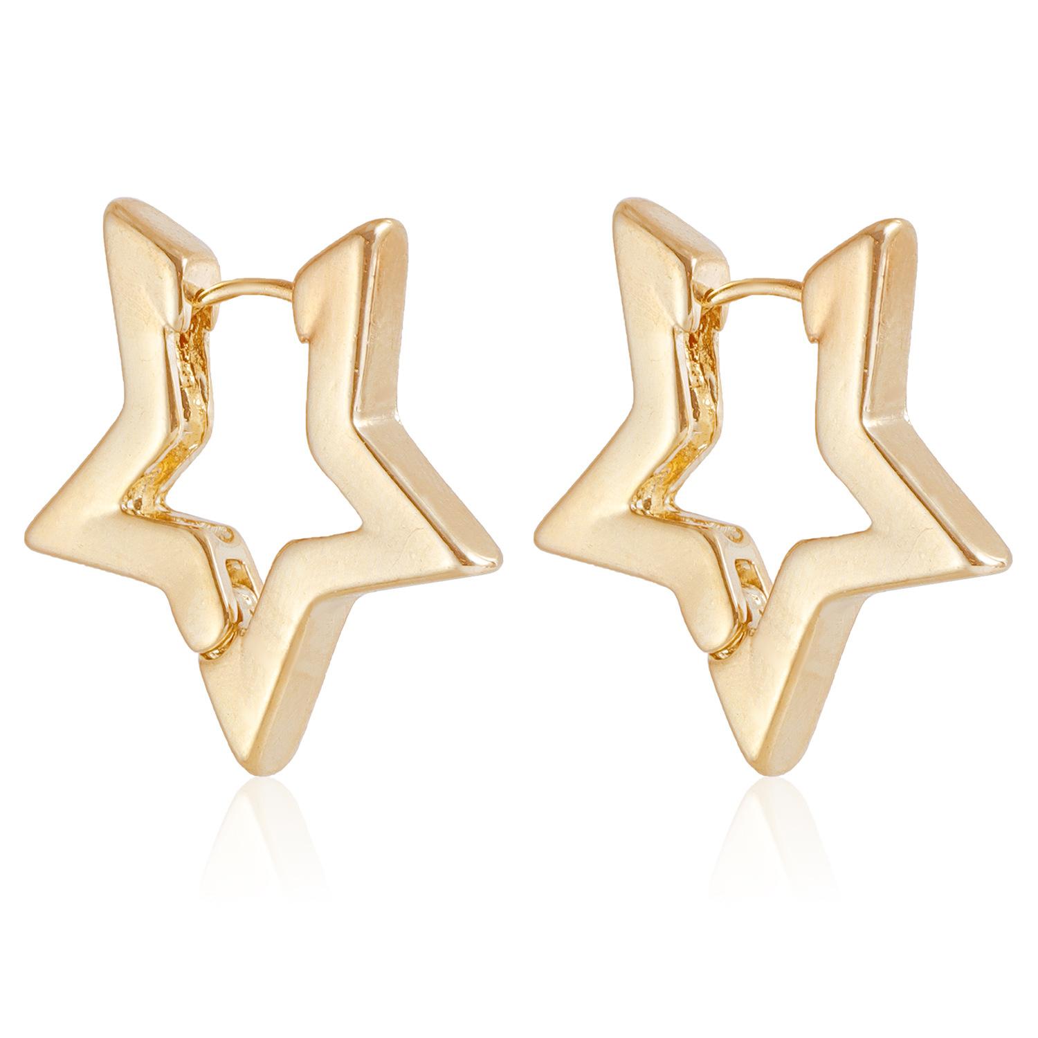 

European and American trend earrings, star style high-end earrings, simple atmosphere, exquisite cold wind five-pointed star earrings золотий