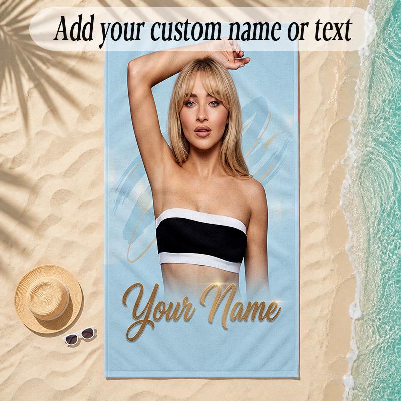 Beach TowelSabrina Carpenter Custom Name Text Personalized Soft Towel for Beach Pool Indoor Home Decor Gift