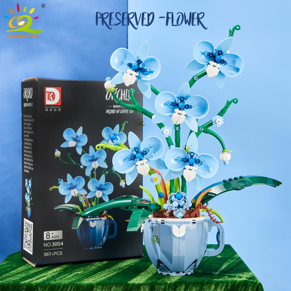 Květinová Orchidej Kávový Šálek V květináči Stavebnice 3D Kytice MOC Kostky Stavebnice DIY Domácí Dekorace Rostliny na Stůl