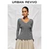 UR 2025 Autumn Women's Solid V-neck Knit Sweater