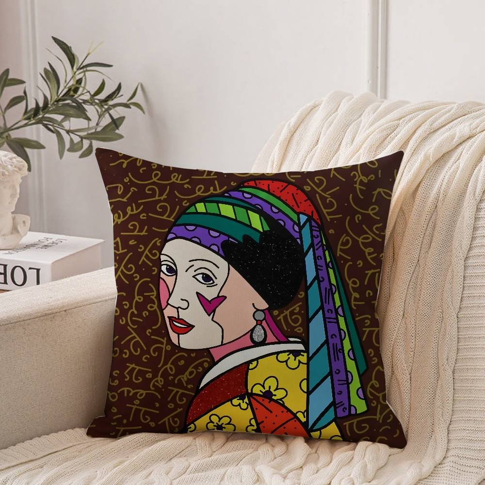 Romero B-Britto Art Pillow Case Home Decor Throw For Sofa Bed Car Room Decor Gift Idea 12x12Inch