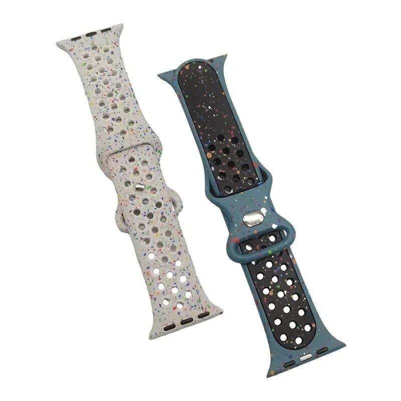 

Спортивный резиновый ремешок для Apple Watch Band Ultra 2 49 мм 45 мм 44 мм 42 мм 38 мм 41 мм 40 мм ремешок с цветными частицами для IWatch 9 8 7 6 5 SE 4 3 2 Ultra 2 1 49mm темно-синий