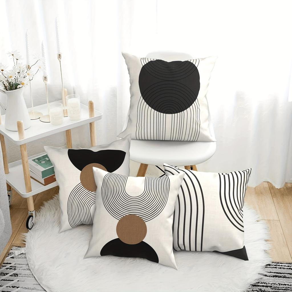 Set Federe Minimaliste Astratte, Design a Linee Geometriche, Copricuscino in Poliestere per Divano Soggiorno, Ideale per Arredamento Casa