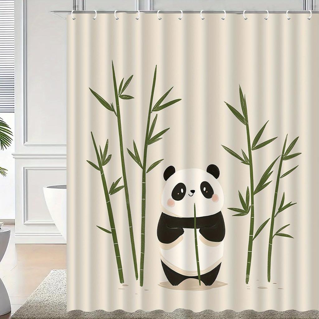 Adorable Panda & Bamboo Bath Curtain - Polyester, Machine Washable,  All-Season Home Decor for Bathroom/Bedroom/Kitchen