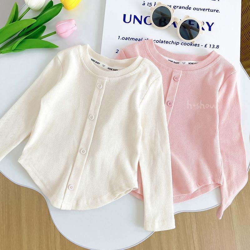 Children's Solid Color T-Shirts Slim Top Fashion Breasted T-shirt Long Sleeve Girls Play Undershirt Kids Clothes for Girls