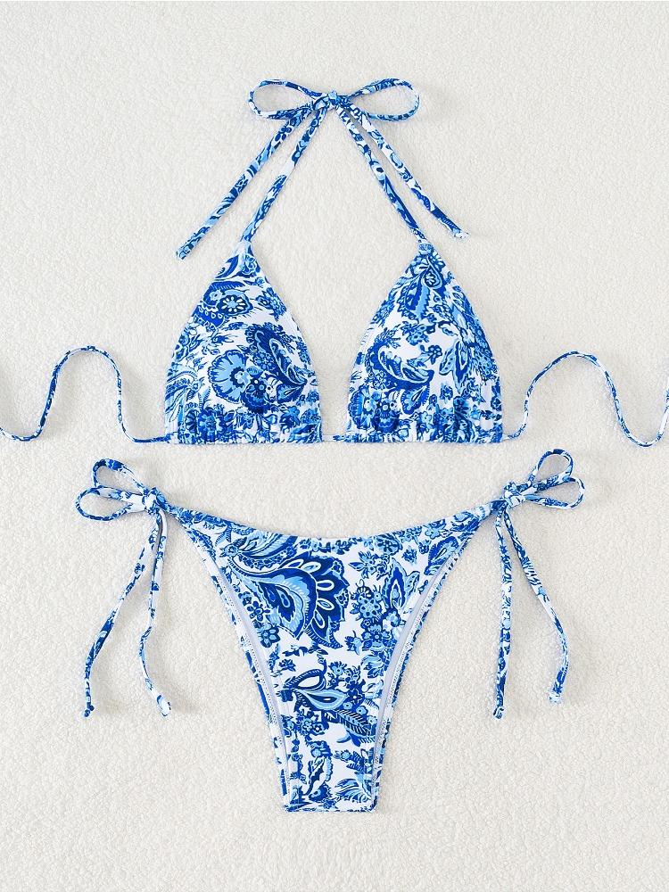 Printed Tie Side Sexy Two Piece Bikini Swimsuit Elegant Fashion For Beach Vacation