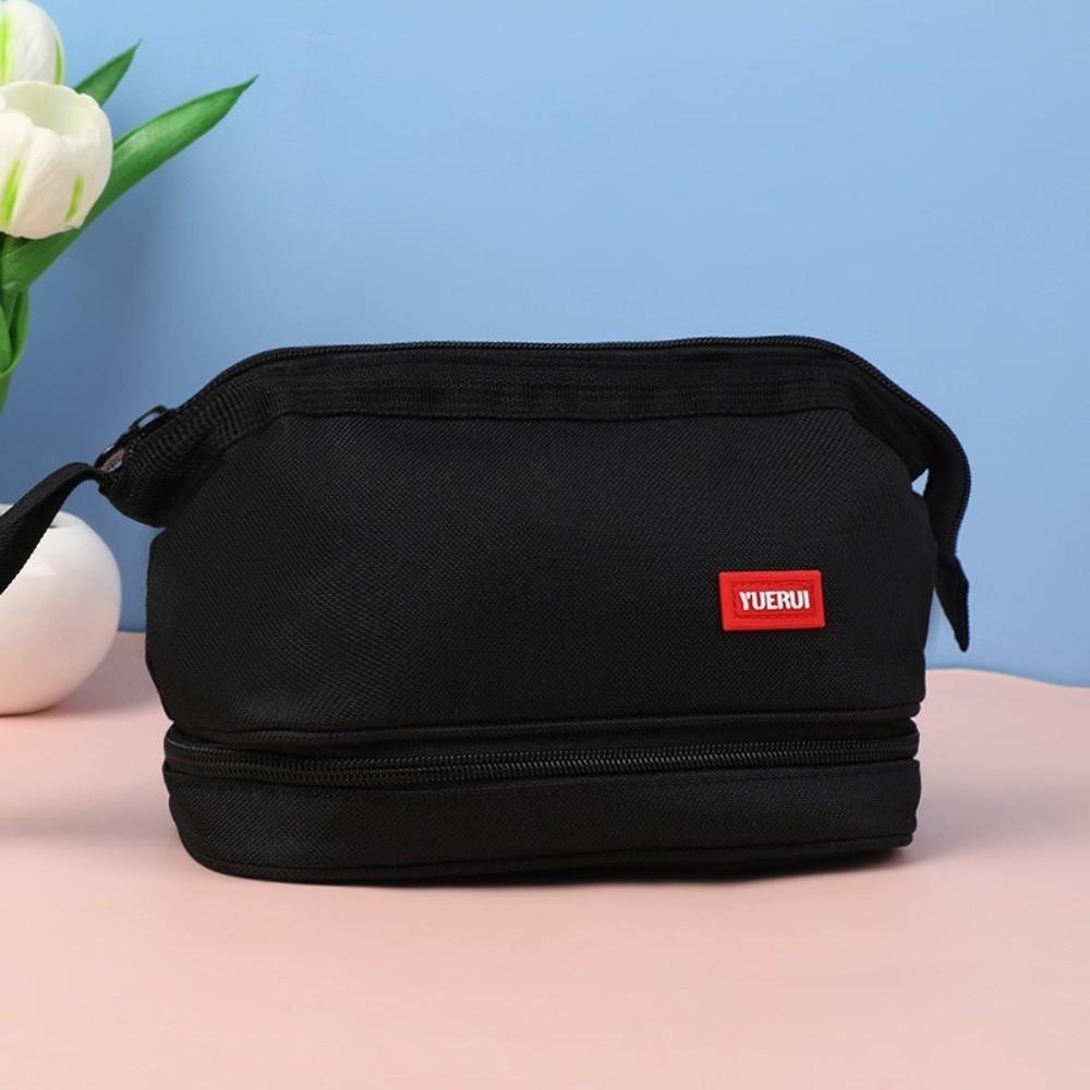 Simple Oxford Cloth Pencil Bag Double-layer Multifunctional Stationery Bag Portable Large Capacity Pen Case Gift