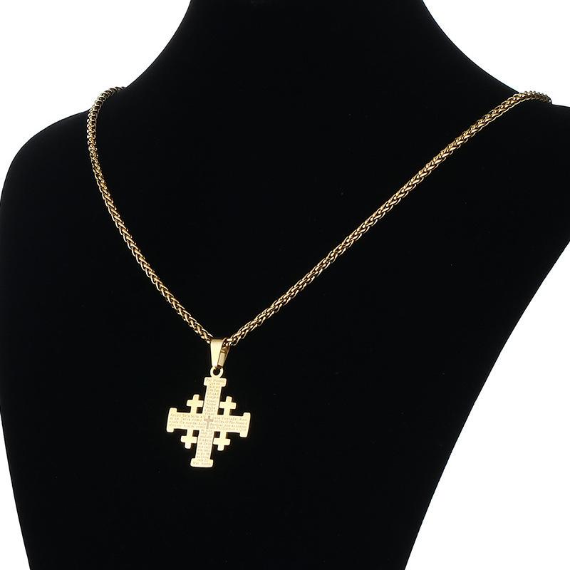 Christian Jerusalem Cross Pendant Necklace For Men Stainless Steel Bible Verse Lord'S Prayer Chain Religious Jewelry Collar