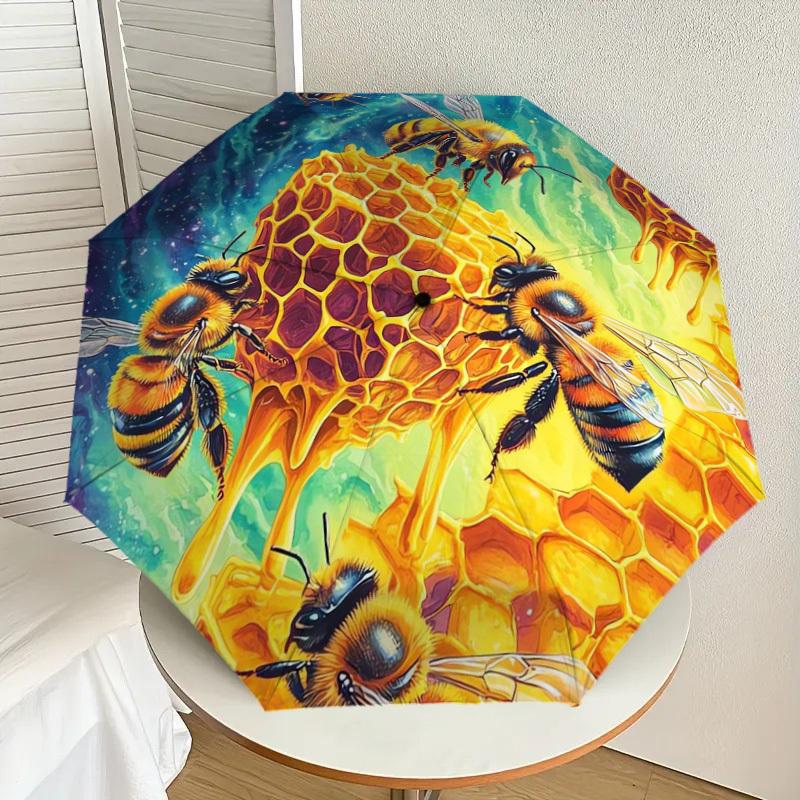 

1pc Honeycomb Bees Cosmic Artwork Umbrella with Plastic Handle,Suitable for All Seasons Home Travel Outdoor UmbrellaDD1436