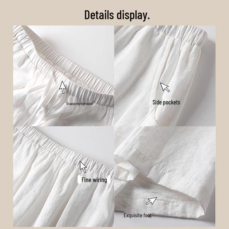 Women's Summer White Wide-Leg High-Waisted Linen-Style Loose Pants