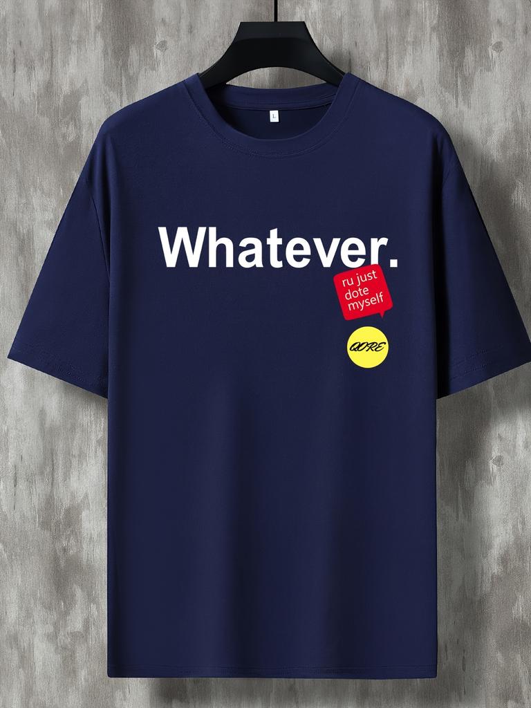 Unisexs Simple Letter T Shirt Whatever Slogan Color Sticker Graphic Print Short Sleeve Crew Neck Casual Cotton Male Daily Tee
