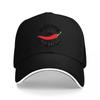 Hot Pepper Logo Black Baseball Cap with Embroidered Red Chili Design and White Trim Brim for Casual Wear