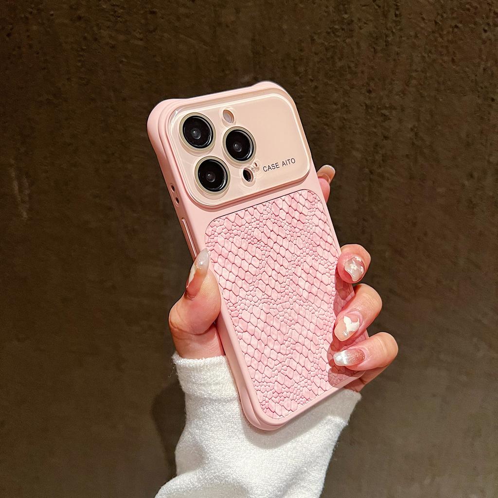 Large Window Snake Skin Leather Texture Phone Case For For Iphone 17 16 1 14 Pro Max Camera Protection Matte Shockproof Armor Cover