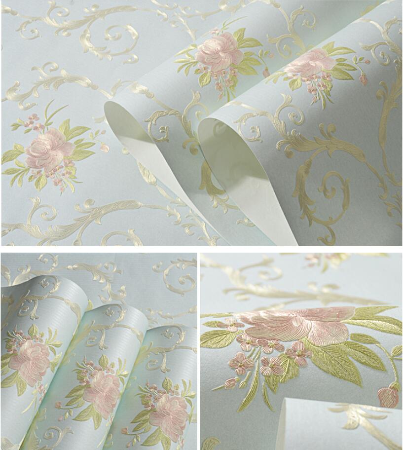 Beibehang 53x300cm Geprägte Blumen Vlies Selbstklebende Tapeten für Wohnzimmerdekoration Rosa 3D Wandpapiere Heimdekoration