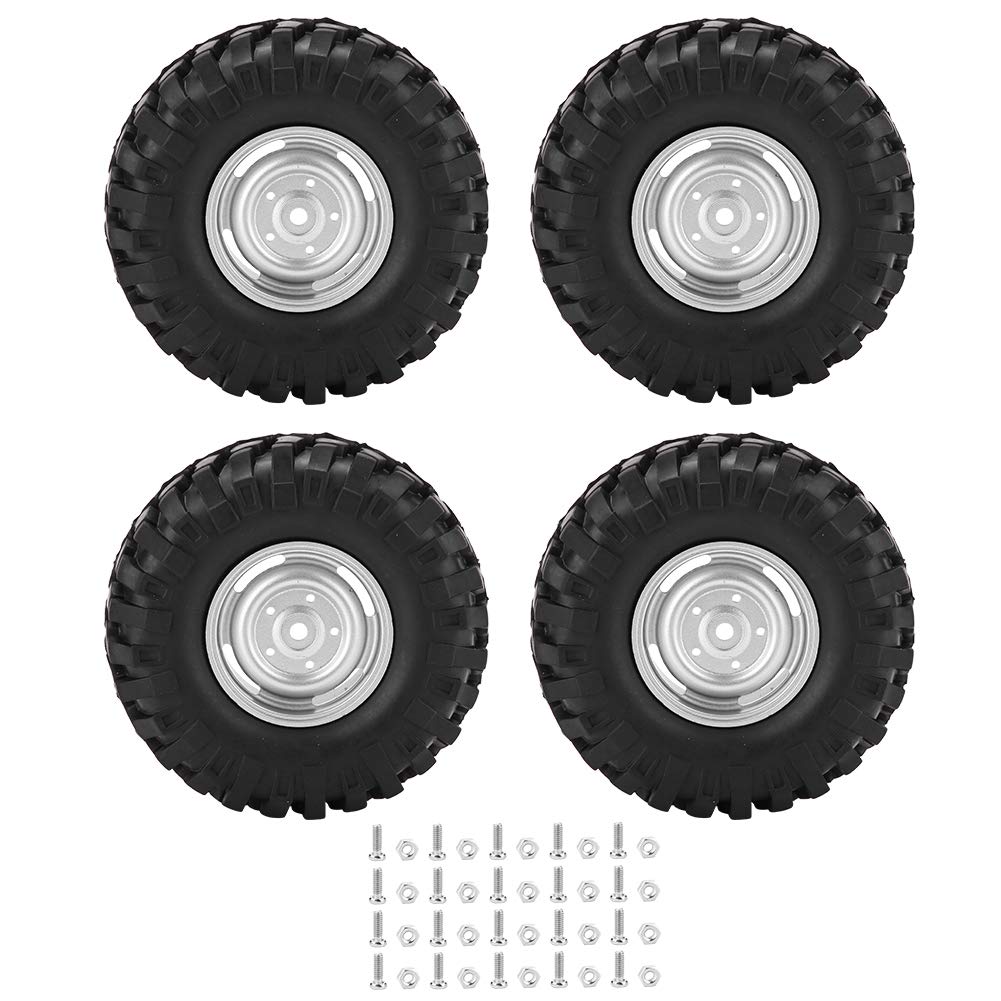 RC Tires, 110 Scale RC Wheels, Non-Slip, for Crawlers and Trucks, Set of 4, with Hubs, Ideal for Off-Road Racing, Endurance Races, Camping, Parties,