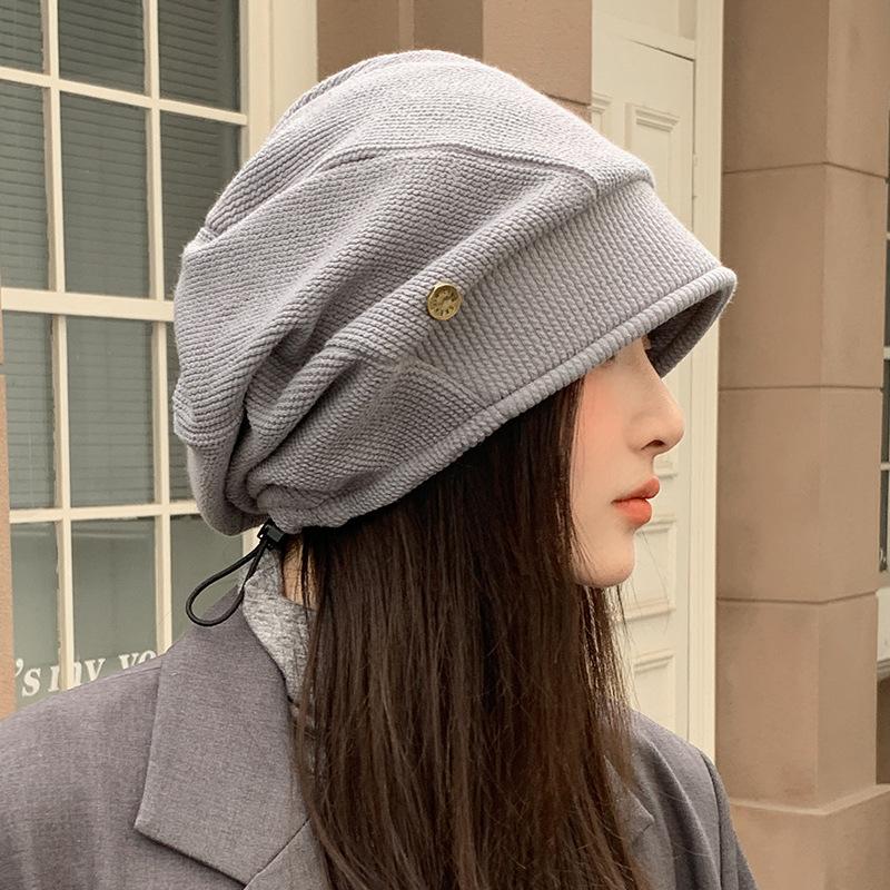 Autumn and Winter Retro Korean Version of Cold Hat Big Head Circumference Showing Face Small Bag Head Hat Casual Versatile Hat Women's Warm Pile Hat