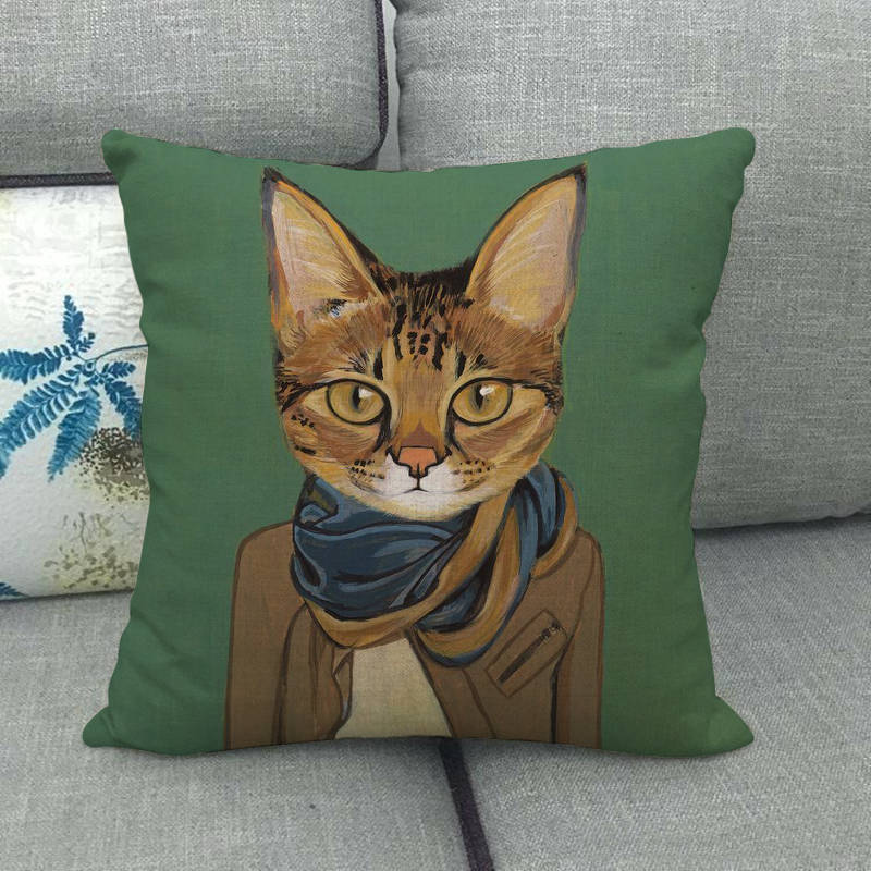Cartoon Cat Pattern Series Super Soft Cotton and Linen Material Pillow Cover for Home Sofa Decoration Pillow Cover