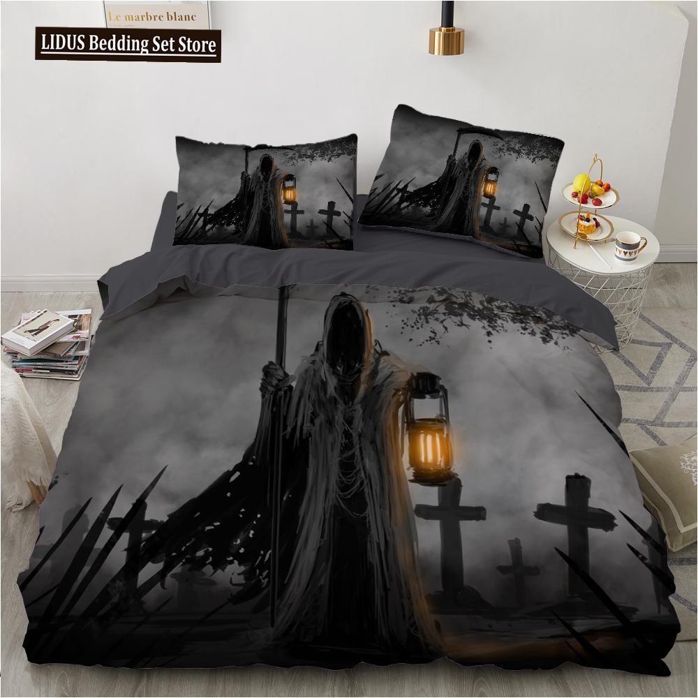 Skull Chevalier Duvet Cover Set King Size Horror Skeleton Bedding Set Day Of The Death Comforter Cover 2/3pcs For Boys Men Gifts