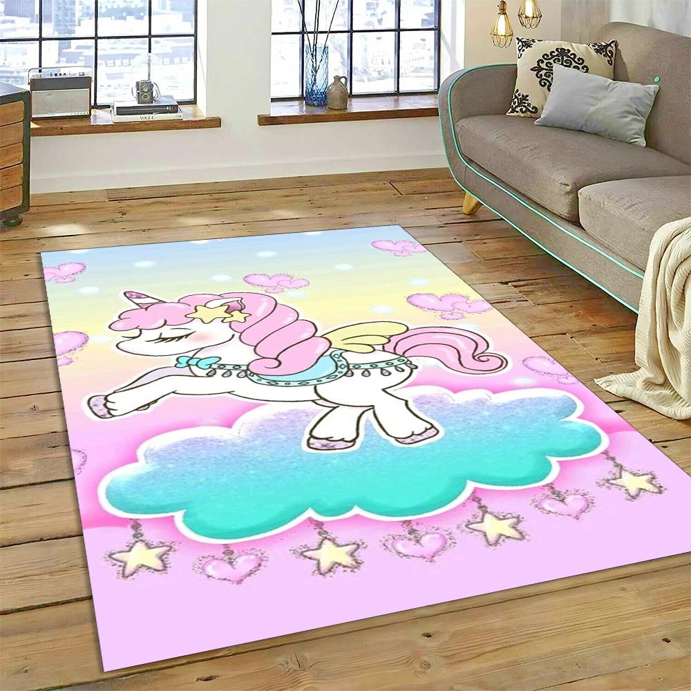 3D Uroczy Jednorożec Dywan Zwierzęcy z Kreskówek do Domu Salon Sypialnia Sofa Wycieraczka Wystrój, Dywan Do Zabawy Dziecięcej Antypoślizgowa Mata Podłogowa
