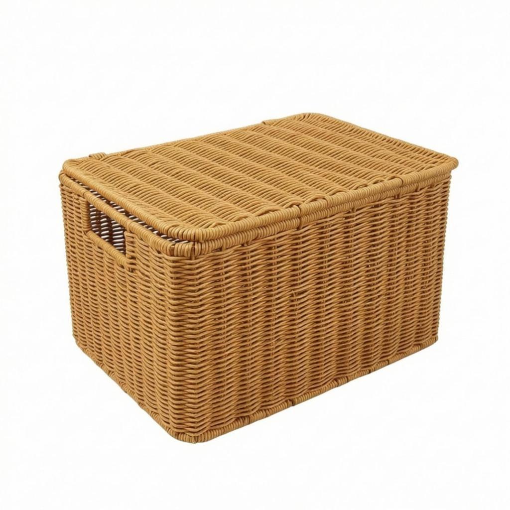 Wicker Storage Basket with Lid Rectangular Woven Space-Saving