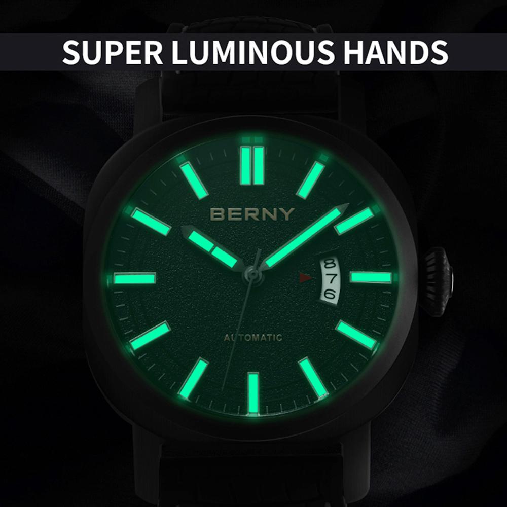 BERNY Diver Watches for Men Automatic Mechanical Men's Watches Calendar Super Luminous Sapphire 10ATM Waterproof Dive Wristwatch