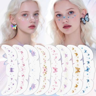 Freckles Facial Makeup Stickers Europe and America Music Festivals Parties Butterfly Luxury Tattoo Stickers 12sheets  Accessories