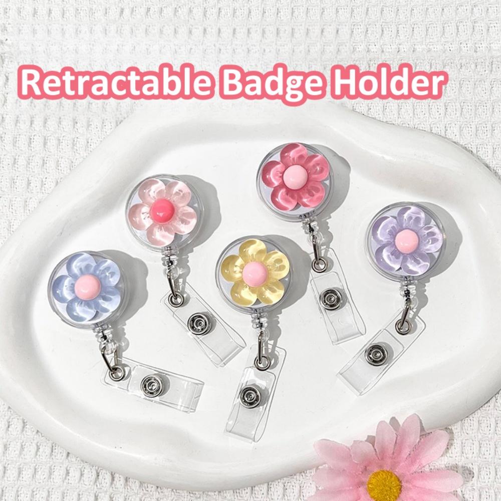 Clear Transparent Flower Retractable Badge Holders For Doctor Nurse Worker Student Name Id Card Holder Keychains Lanyard
