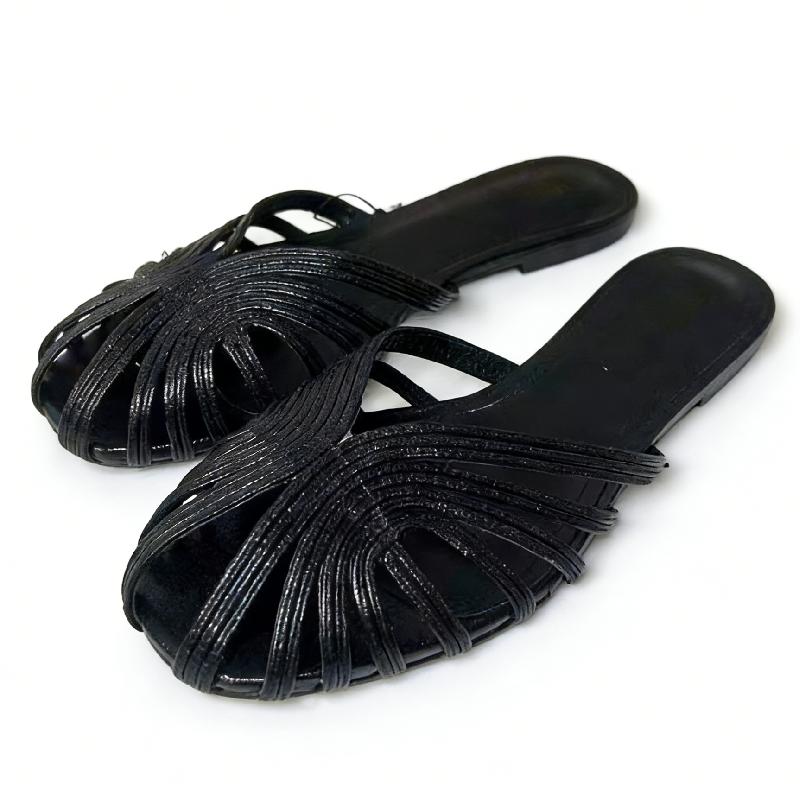 Fashion Gold Narrow Strap Flat Sandals Women Sexy Peep Toe Pointed Toe Slide Sandals Summer Vacation Beach Sandals Zapatos Mujer
