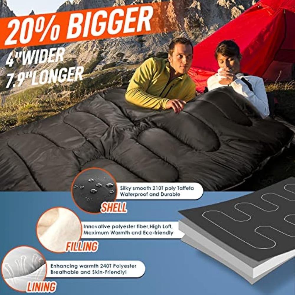 Kaufe Doppelschlafsack fr Erwachsene Herren mit Kissen, XL Queen Size Zwei -Personen-Schlafsack fr alle Jahreszeiten Camping Wandern Rucksackreisen  zum Preis ab 59 | Joom