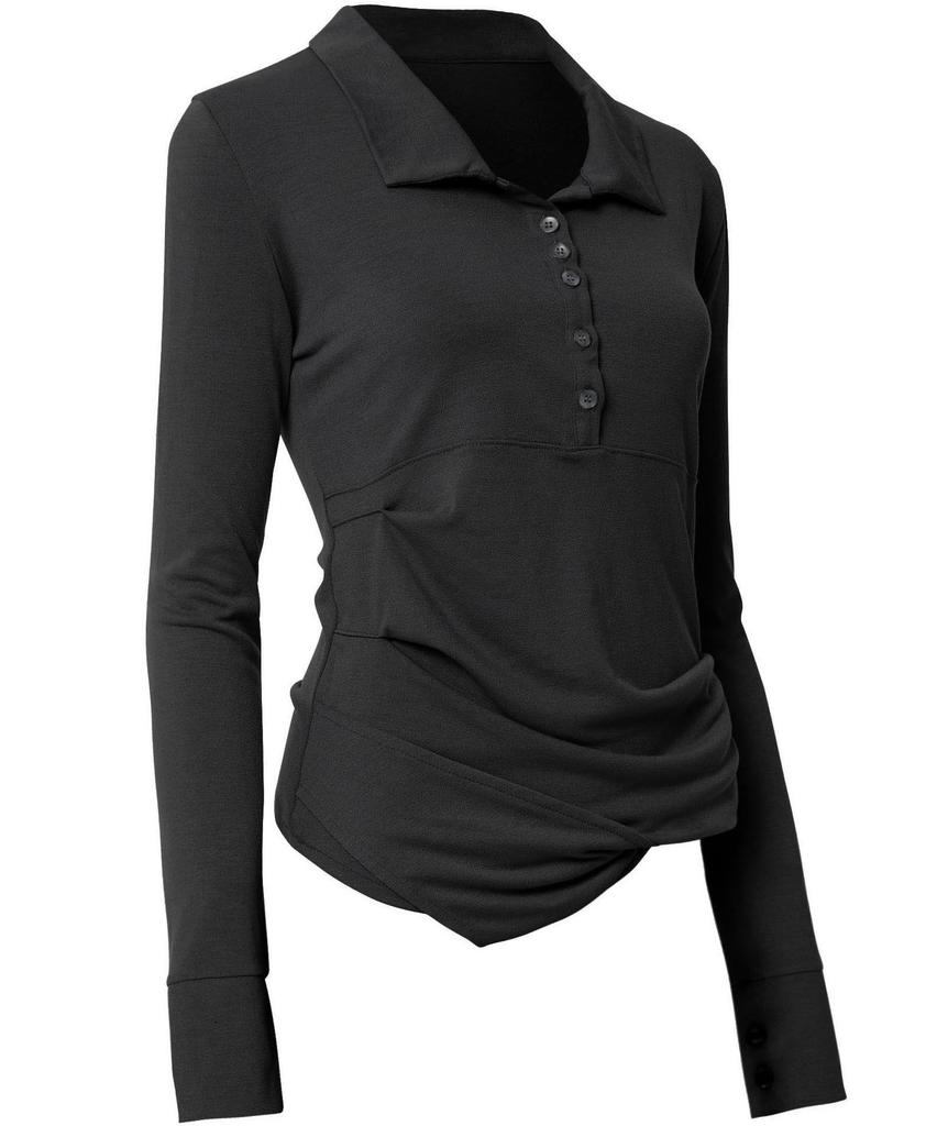 Peulleeoeob Asymmetrical Draped Shirt (Fl-186_Black)