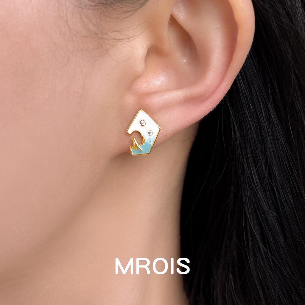 The Bird Collection: Gradient Enamel Zircon Geometric Stud Earrings - Light Luxury Literary Fashion Style