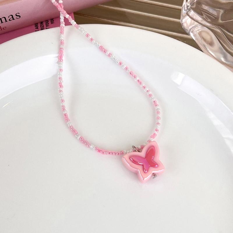 Acrylic Butterfly Beaded Necklaces Butterfly Pendant Choker Beads Chokers Party Accessories Gift for Women Girlfriends