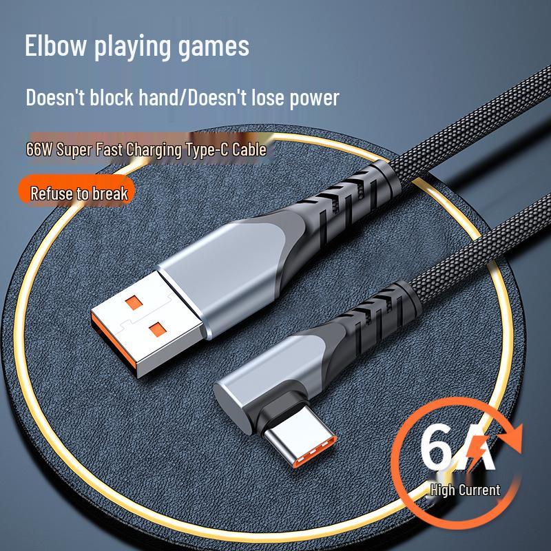 Type-C Elbow 6A Fast Charging Cable for Mobile Gaming and Super Fast Charging