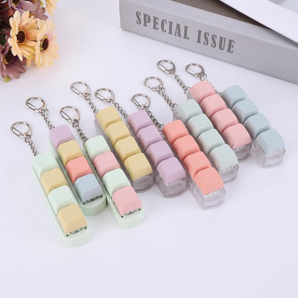 4 Keys Button Keycap Fidget Keychain Keyboard Key Toy Keyboard Clicker Toy Keyboard Cube Toy for Adult Gifts To Relief Pass Time
