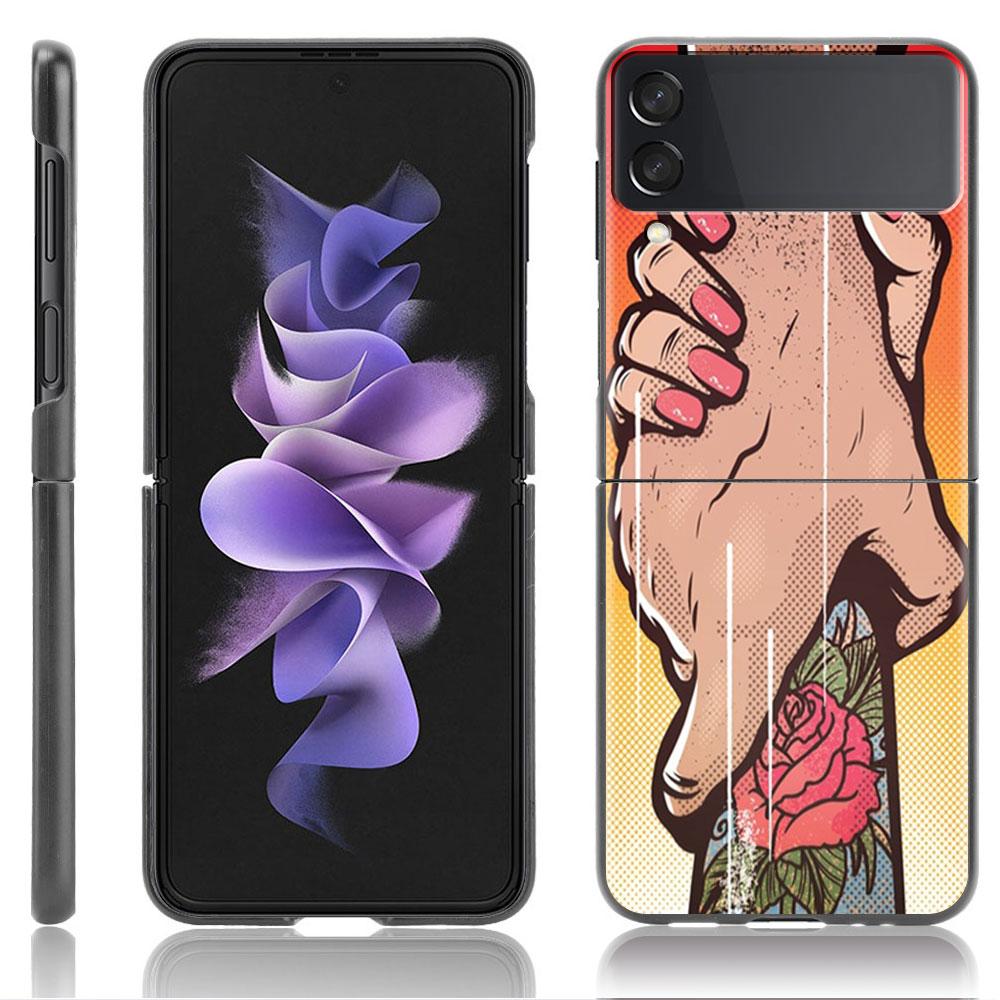 Luxury Case For Samsung Galaxy Z Flip 4 3 5G Black PC Hard Phone Cases Fashion Back Cover ZFlip Funda Sexy Tattoo Girl Shell Sac
