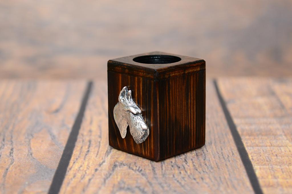Scottish terrier, Aberdeen Terrier - wooden candle holder with a dog, a unique souvenir after losing a dog, a handicraft from the Art-Dog brand