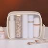 Fashion Frosted Transparent Cosmetic Bag Zipper PU Makeup Storage Bag Large Capacity Beige Wash Pouch Swimming