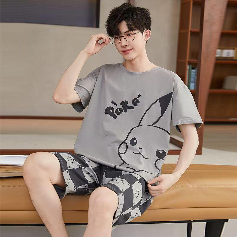 Men's Short-Sleeve Cartoon Pajama Set with Shorts