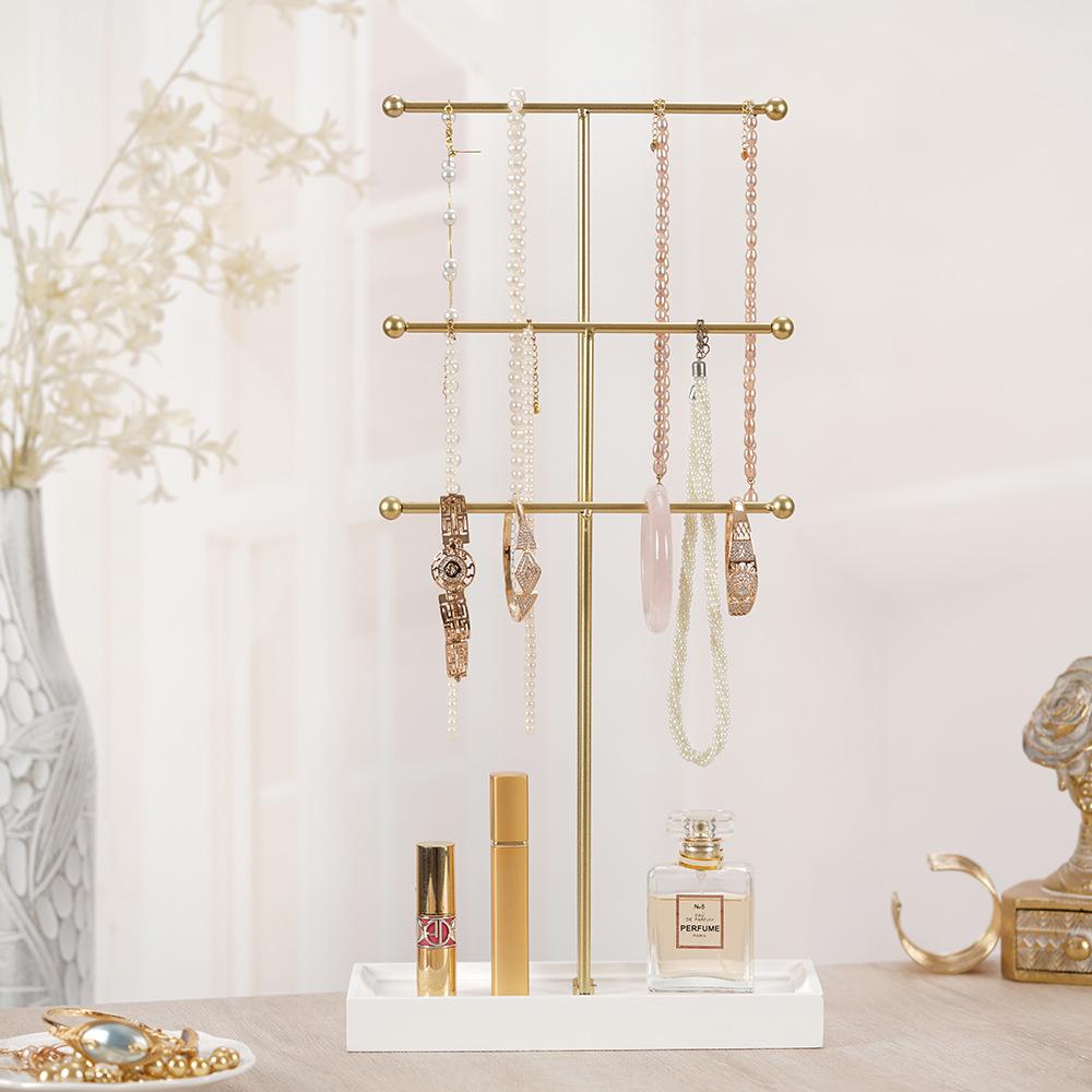 

Подставка-органайзер для ювелирных изделий: 18,3-дюймовая прочная вешалка для ожерелий, сережек, браслетов, золотая и черная золотой