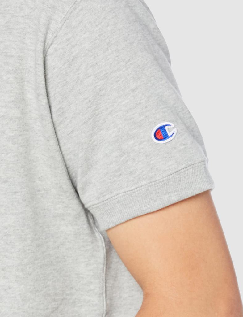 Champion Short Sleeve Crew Neck Oxford Size Cotton USA Graphic Logo Large Back Basic Design Men's Sweatshirt, C3-X016, Gray, L, Fleece, Fabric, Print,
